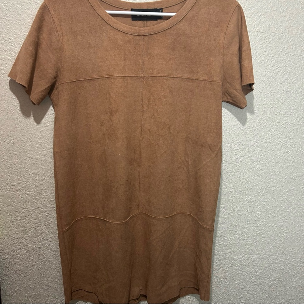 MinkPink Faux Suede Tan Short Sleeve Shift Dress Size M